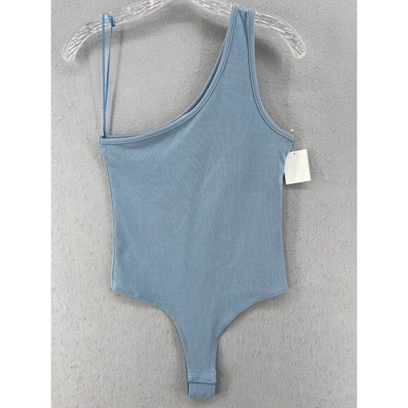 4TH & RECKLESS Bodysuit Womens Sz S Blue Charla One-shoulder Ribbed - Picture 1 of 7